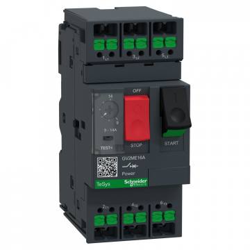 GV2ME16A Motor koruma şalteri, TeSys Deca, 3P, AC‑3/AC‑3e, 9–14 A, termik-manyetik, snap-in terminalli