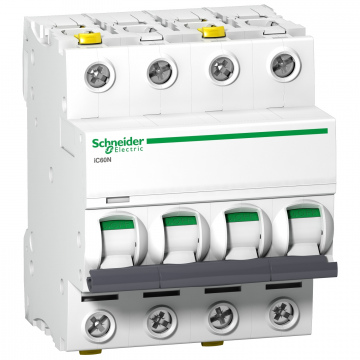 A9F04410 Minyatür devre kesici (MCB), Acti9 iC60N, 4P, 10A, C eğrisi, 6000A (IEC 60898-1), 10kA (IEC 60947-2), çift terimli.