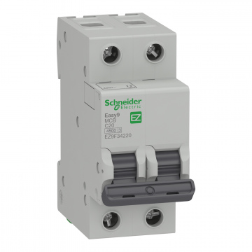 EZ9F34220 Otomatik Sigorta, Easy9, 4,5kA, C-Eğrisi, 2-Kutup, 20A.