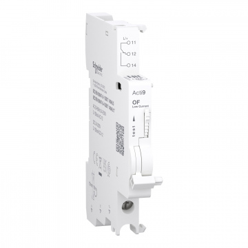 A9N26914 Yardımcı kontak, Acti9 A9N, OF, 1 değiştirme kontağı, 2mA - 100mA, 24VAC - 250VAC, 24VDC - 220VDC, alt bağlantı