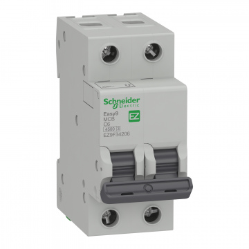 EZ9F34206 Otomatik Sigorta, Easy9, 4,5kA, C-Eğrisi, 2-Kutup, 6A.