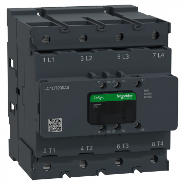 LC1DT200A6BNE Kontaktör, Tesys Deca Advanced, 4P(4NO), AC-1, <=440V, 200A, 24-60V AC/DC bobin, bağlantı uçları: halka tipi veya bara tipi