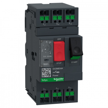 GV2ME04A Motor koruma şalteri, TeSys Deca, 3P, AC‑3/AC‑3e, 0.4–0.63 A, termik-manyetik, snap-in terminalli