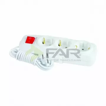 FAR 3'Lü Anahtarlı Grup Priz 5 Metre Kablolu