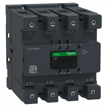 LC1DT200AKUE Kontaktör, Tesys Deca Advanced, 4P(4NO), AC-1, <=440V, 200A, 100-250V AC/DC bobin, konnektör