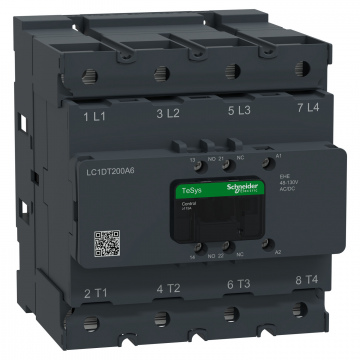 LC1DT200A6EHE Kontaktör, Tesys Deca Advanced, 4P(4NO), AC-1, <=440V, 200A, 48-130V AC/DC bobin, bağlantı uçları: halka tipi veya bara tipi