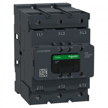 LC1D150A6KUE TeSys Deca kontaktör, 3P(3NO), AC-3/AC-3e, <=440V, 150A, 100-250V AC/DC bobin, pabuç-halka veya çubuklar