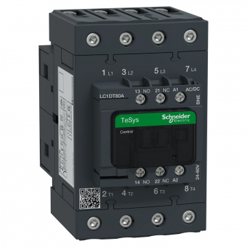 LC1DT80ABNE TeSys Deca Kontaktör, 4P, AC-1, 80A <=440V, Bobinli 24...60V AC/DC EverLink Bağlantılı