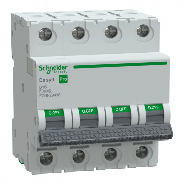 EZ9F29416 Otomatik Sigorta, Easy9 Pro, 10kA, B-Eğrisi, 4-Kutup, 16A.