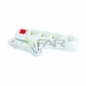 FAR 4'Lü Anahtarlı Grup Priz 3 Metre Kablolu