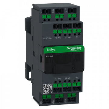 LC1D09AF7 Kontaktör, TeSys Deca, 3P(3NA), AC-3/3e, <=440V, 9A, 110V AC 50/60Hz bobin, snap-in terminaller