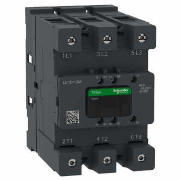LC1D115AKUE Kontaktör, Tesys Deca Advanced, 3P(3NO), AC-3/AC-3e, <=440V, 115A, 100-250V AC/DC bobin, konektör