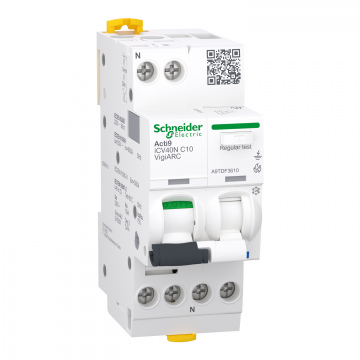 A9TDF3610 Ark Hatası Algılama RCBO, Acti9 iCV40N ARC, 1P+N, 10A, C curve, 30mA, type A-SI, 6000A