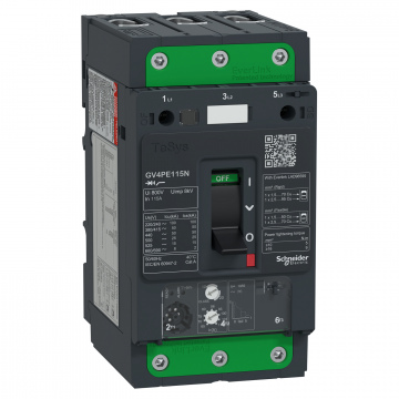 GV4PE115N TeSys GV4 Motor Koruma Şalteri, 3 Kutuplu, 115 A, Icu 50 kA, Termik Manyetik, Everlink Bağlantısı.