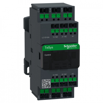 LC1D18AF7 Kontaktör, TeSys Deca, 3P(3NA), AC-3/3e, <=440V, 18A, 110V AC 50/60Hz bobin, snap-in terminaller