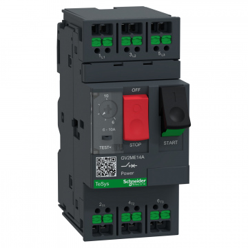 GV2ME14A Motor koruma şalteri, TeSys Deca, 3P, AC‑3/AC‑3e, 6–10 A, termik-manyetik, snap-in terminalli