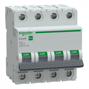 EZ9F57450 Otomatik Sigorta, Easy9 Pro, 6kA, C-Eğrisi, 4-Kutup, 50A.