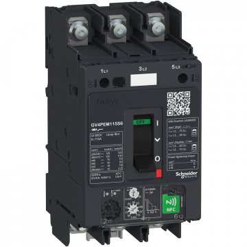GV4PEM25N6 Motor circuit breaker, TeSys GV4, 3P, 25A, Icu 50kA, thermal magnetic multifunction, lugs terminals